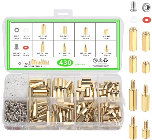 430 Stück M2.5 Messing Abstandshalter Set - Männlich/Weiblich Bolzen | Ideal für PCB-Platinen & Elektronikprojekte – Mit Abstandshaltern, Schrauben & Muttern für vielseitige Anwendungen!