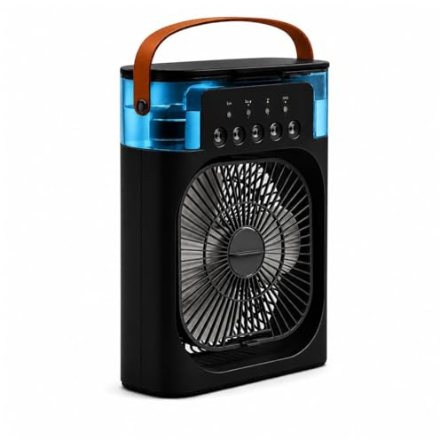 Portable Air Cooler Fan with 5 Spray Nozzles, 3 Speeds, 3 Timers, 7-Colour LED Light, USB Personal Mini Evaporative Cooler for Desk & Room (Black)