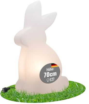 8 seasons design LED Hase 70 cm Shining Rabbit (Weiß) E27, Leuchtmittel warmweiß – wetterfest – Dekolampe für außen (Garten, Terrasse) und innen – große Osterdeko, Deko Frühling, Gartenlampe