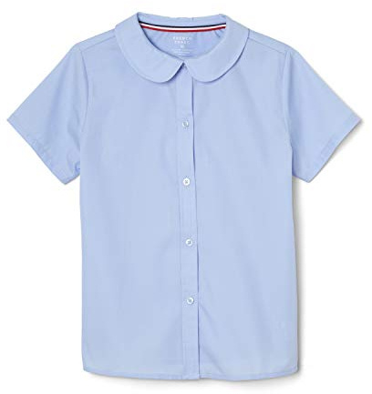French Toast Girls Short Sleeve Peter Pan Collar (Standard & Plus) Blouse, Light Blue, 10 Years