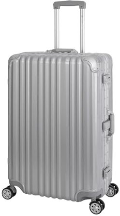 Travelhouse Koffer 75cm Silber – Hartschale Trolley aus Polycarbonat mit Aluminium Rahmen, 4 Silent Move Doppelrollen, TSA Schloss, 102L Volumen