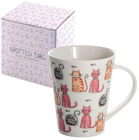 SPOTTED DOG GIFT COMPANY Katzentasse 360ml Porzellan – Süße Kaffeetasse & Kaffeebecher mit Katzen-Motiv | Geschenk für Katzenliebhaber, Katzenfreunde Frauen, Männer