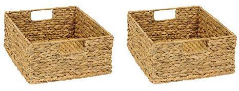 2er-Set Regal Korb für Halbes Fach im Kallax Regal/Wasserhyazinthe Natur Faltkorb Flechtkorb Regalbox Storage Box Aufbewahrungskorb Schrankkorb sehr stabil 31 x 34 x 15 cm