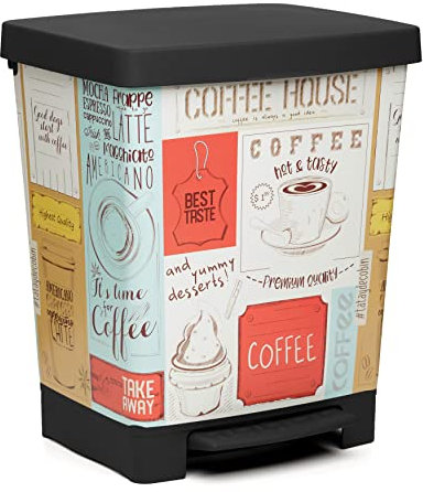 TATAY Pattumiera Cucina con Pedale Cubik Deco 21L | Interno ed Esterno | Per Sacchetti da 20L a 30L | Plastica Resistente Senza BPA | 33,5x30x39 cm, Vintage