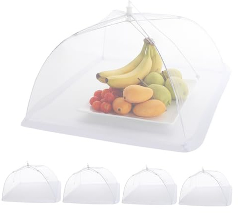 ilauke 5-pack pop up nätskärm matskydd, 43 cm återanvändbart och hopfällbart utomhusparaply stort matskyddstält vit frukt skål skydd nät håll ute flugor, insekter, myggor