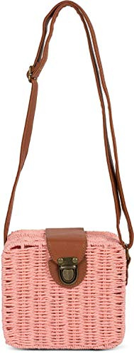 styleBREAKER Papperssugrör axelväska i bohemisk stil i rottingstil, axelväska, cross-body väska, korgväska 02012295