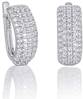 Namana Silber Creolen für Damen. 925 Sterling Silber Creolen für Frauen mit Zirkonia Edelsteinen. Huggie Ohrringe in Sterlingsilber mit Geschenkbox