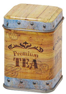 TEA CHEST Design - Retro/Vintage Style Square Tea Caddy/Kitchen Storage Tin - 8.5 x 6 x 6cm