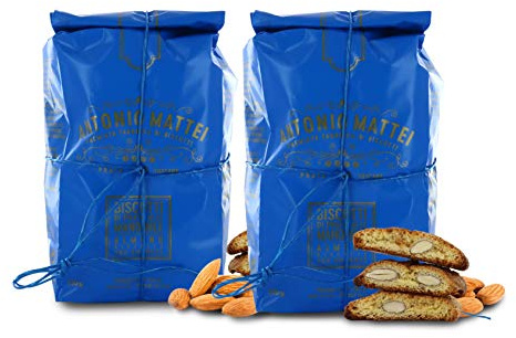 Antonio Mattei Premiata Fabbrica di Biscotti Galletas crujientes con almendras y piñones - cantucci toscani - 250gr (Paquete de 2 Piezas)