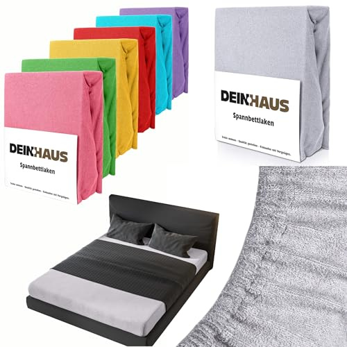 DH DEIN.HAUS Frottee Spannbettlaken 200 x 220 cm – Baumwolle, mit Gummizug, weich & pflegeleicht, Bettlaken – Farbe: Schwarzgrau