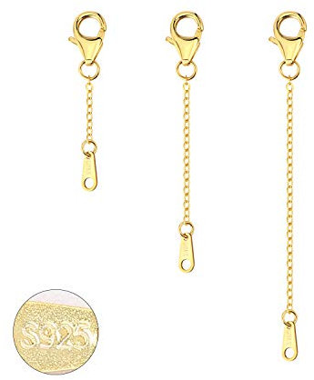 ALEXCRAFT Kettenverlängerung Gold, ALEXCRAFT 3 Stück Kettenverlängerung Vergoldetes 925 Sterling Silber Verlängerung Kette Halskette Armband Verlängerungskette für Schmuckherstellung, 1 2 3