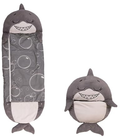 Mediashop Happy Nappers Hai grau | Large 6-12 Jahre Jahre | Spielen - kuscheln- schlafen | Flauschiger Kinderschlafsack Kuscheltier, Schlafsack & Kissen - Campingschlafsack