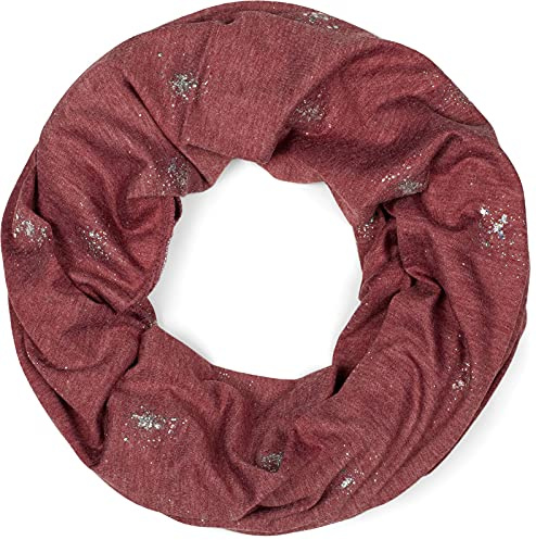 styleBREAKER Damen Loop Schal mit Glitzer und Pailletten Punkte, Schlauchschal, Tuch 01017075, Farbe:Bordeaux-Rot meliert