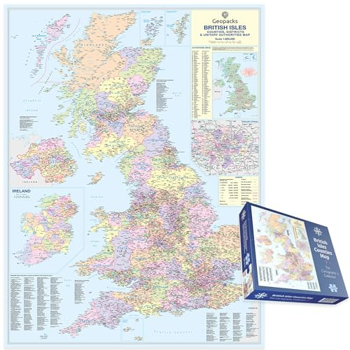 1000 Piece Jigsaw Puzzle For Adults - British Isles Map - Discover the British Isles In Detail With This Focused Political Map With Population Info, County Borders, Road Information & Much More