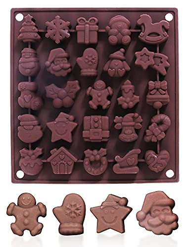 1 Pack Christmas Chocolate Moulds Xmas Tree Chocolate Santa Silicone Moulds Jelly Moulds Cake Moulds for DIY Baking, Cake Christmas Decorations, Chocolate Decorations (25-Cavity)