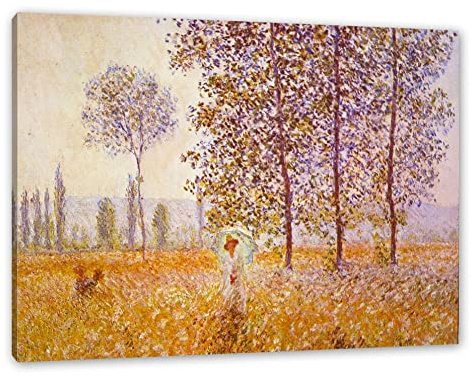 Pixxprint Claude Monet - Pappeln im Sonnenlicht, Größe: 100x70cm, Leinwandbild, fertig gespannt, Wandbild, Dekoration, Kunstdruck, kein Poster