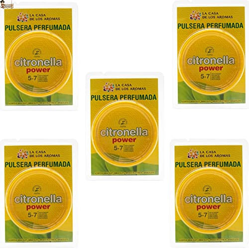 BricoLoco.com Pulsera citronela antimosquitos Adultos y niños. ¡¡Pack 5 uds.!! Repelente Anti Mosquitos con aceites Esenciales. Eficacia hasta 7 días. Interior o Exterior. Diámetro 63 mm. (5)