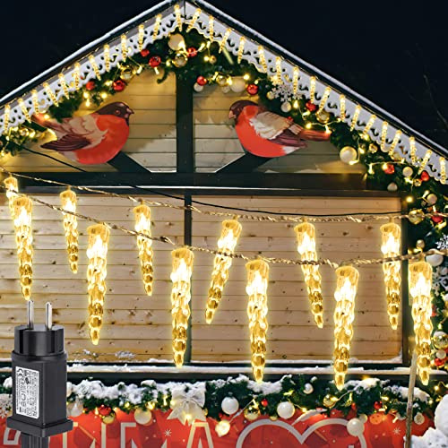 Cecaylie 40LEDs Eiszapfen Lichterkette für innen und außen, Wasserdichte Eiszapfen Lichterketten, IP44, 8 Leuchtmodi, für Patio, Garten, Rasen, Partei, Haus, Feiertagsdekoration, Warmweiß