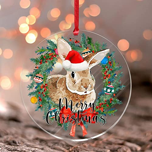 Kaninchen Hase Xmas Ornament für Mädchen Runde Weihnachtsbaum Ornament Tannenzapfen Acryl Rustikale Weihnachtskugel für Weihnachtsbaum Dekorationen