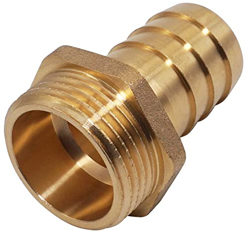 SKIR'CO 1 accesorio de latón de rosca macho de 1 pulgada x 25 mm, adaptador de púas de manguera, conector de cola de manguera, rosca BSP