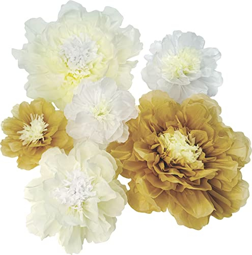 Mybbshower White Gold Large Paper Flower Decorations for Wedding Party Backdrop DIY Home Flower Wall Arrangement Decorations (20''-10'' Assorted) Pack of 6