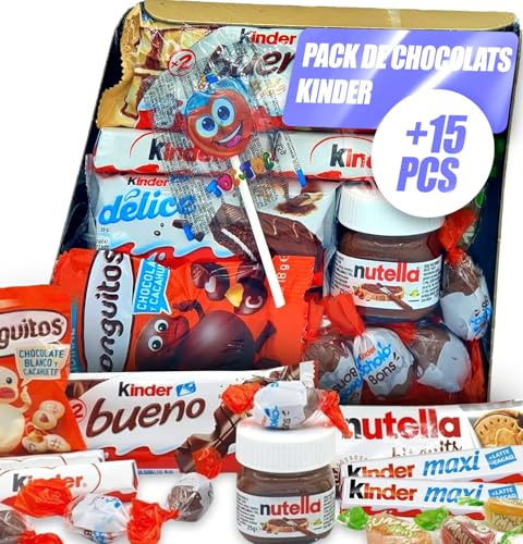 Super Bandeja Chocolate +15 Chocolatinas Primeras Marcas Regalo Original | Regalo Ideal de Día de la Madre, San Valentín, Cumpleaños, Bodas, Bautizos. Pack de Chocolates Kinder - Conguitos