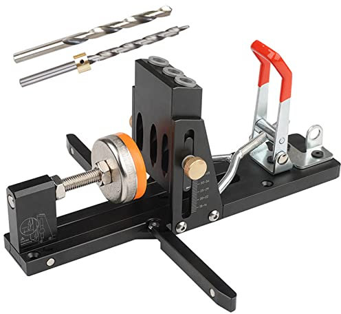 Pocket Hole Jig Kit, Schrägloch Bohrschablone, Aluminium Taschenloch Bohrhilfe, Holzbearbeitung Bohrführung Puncher Locator Holz Gelenkwinkel Werkzeug Verstellbare Tiefe