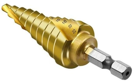 NITVIA 1pc 4-22mm Sechskantschraube Bohrer HSS Spiral Stufenkegelbohrer Titankarbid Bohrwerkzeug Stufenbohrer