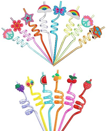 KALUROIL 14 pcs Diviértete con Tus Amigos con Estas pajitas de plástico Reutilizables y ecológicas! de Paja para cócteles, jugos y más.