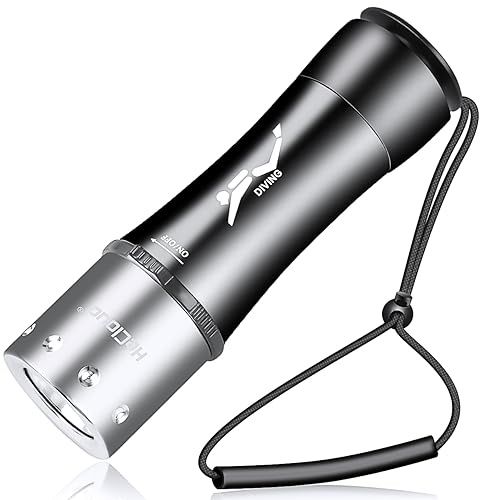 HECLOUD Underwater Flashlight IPX8 Waterproof 262ft Scuba Dive Light 3 Modes (High/Low/Strobe) Rechargeable with USB Charger for Scuba Diving & Snorkeling