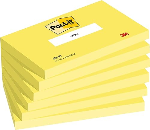Post-it Notes, 6 Blöcke (600 Blatt), 127 mm x 76 mm, Gelb | Selbstklebende Haftnotizen, Praktische Klebezettel für Bürobedarf, Meetings, Erinnerungen, To-Do-Listen und zum Organisieren