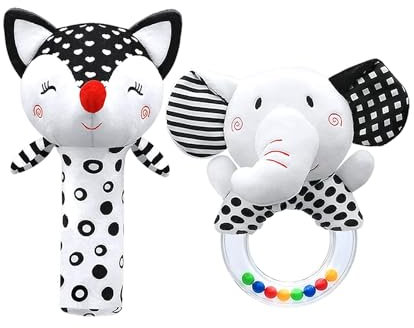 Venditer 2 Stück Baby Rassel 0-6 Monate, Rassel Baby, Babyspielzeug 0-6 Monate, Greifling zum Rasseln, Baby Rasseln Spielzeug Rassel Baby Plüschtiere Entwicklungs-Spielzeug für 0-12 Monate Kleinkinder