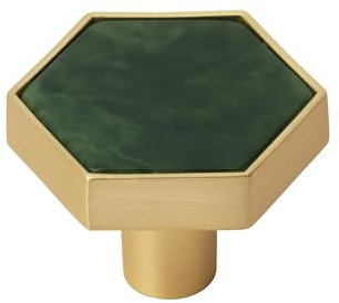 Amerock 2PK36973EMG Accents Hexagon Cabinet Knob | Furniture Knob | 1-5/16 inch (33mm) Length Gold/Emerald Green Decorative Drawer Pull