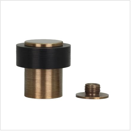 EVI Herrajes | Türstopper aus Messing Boden - Antik-Leder-Finish | Ø24x35mm | Gewindebasis | Schwarz Natursilikonkautschuk | inkl. Schraube + Klemmdübel | I-180