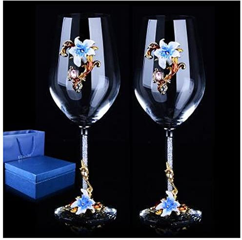 DUnLap Copas De Vino Personalizadas 1 par de Vidrio de Cristal de Esmalte Creativo de Alto Grado Copa de Vino Tinto con Diamante/Regalo de Boda Copa de Cristal de Cristal Copas De Vino (