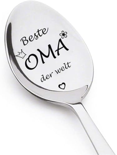 Edelstahl Löffel mit Gravur Beste Oma der welt, Geburtstags Geschenk für Oma, Kaffee Dessert Löffel Personalisiertes Geschenk für Oma