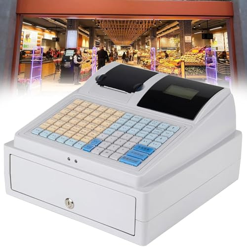 DDZJTPP Elektronische Registrierkasse Für Einzelhandel/Restaurant,Gewerbekasse Mit 8 Digitalen LED-Kundenanzeigen Und Abschließbarer Schublade,3 Rechnungen/4 Münzen