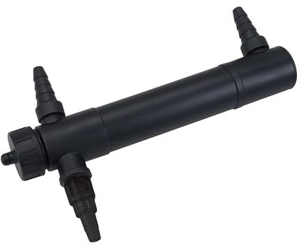 VIALIA UVC Klärer CUV-136 Teichklärer | 36 Watt Leistung | Max. 10.000 l/h | 3 Anschlüsse 19/25/31/38 mm | UV-Schauglas zur Kontrolle | Gegen Algen & Keime | Ideal für Gartenteich & Teichfilter