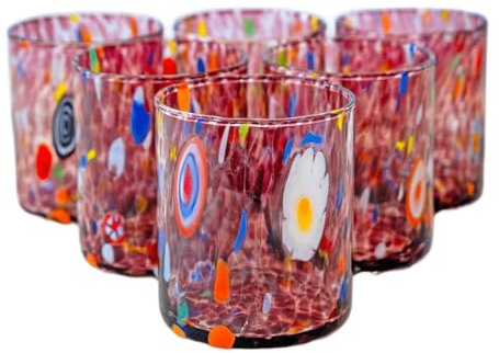 MurArt Verres de Murano Lot de 6 verres de 300 ml Collection Tower en verre soufflé à la main, fabrication artisanale Made in Italy