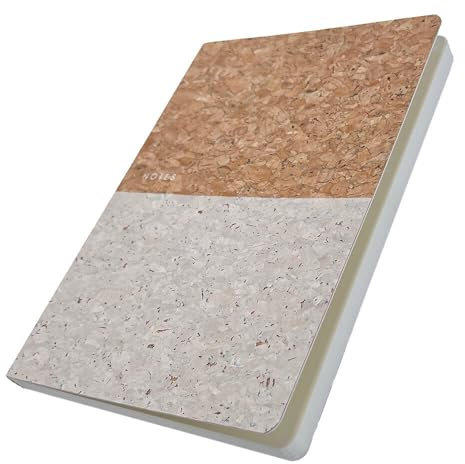 Murago - Notizbuch DIN A5 192 Seiten liniert - Softcover mit Datumsfeld Tagebuch Notizblock Kork braun weiß Notizheft Schreibblok