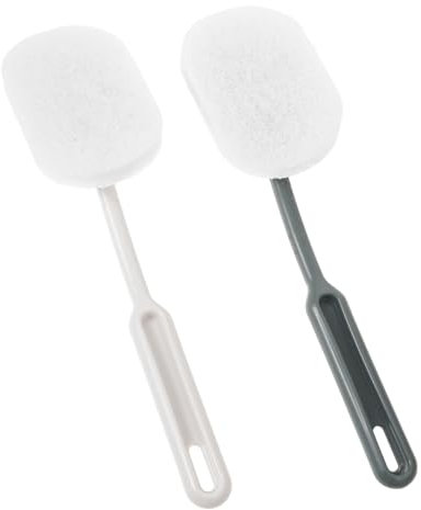 MOBUTOFU 2pcs Toilet and Bathtub Cleaning Brush Set Long Handle Replaceable Dual Brush Heads for Floor and Wall Hanging Bathroom for Closestool Cleaning Gray and White