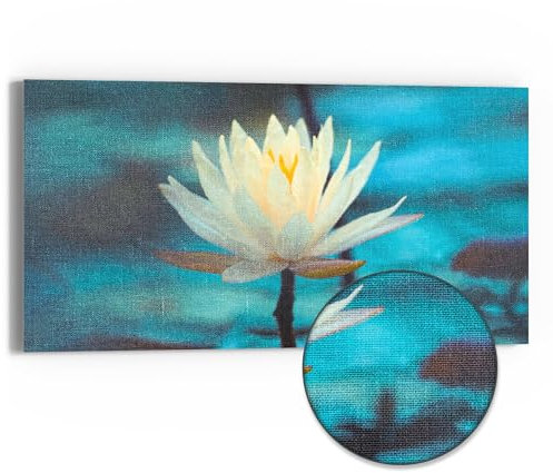 DEQORI Leinwandbild Hybrid | Motiv Seerosen Serenität | Design Canvas 60x30 cm | Leinwand Bild flach & modern mit Glas | Wandbild für Wohnzimmer, Schlafzimmer, Flur & Küche