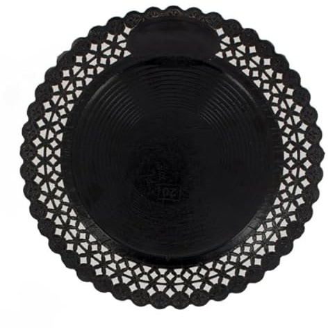 Monouso | 5 Bandejas para Tartas de Cartón, 30cm, Negro, Bases para Tartas, Pasteles, Borde Elegante Blonda, Soporte Redondo para Tartas, Cocina, Repostería, Reciclable, Compostable.