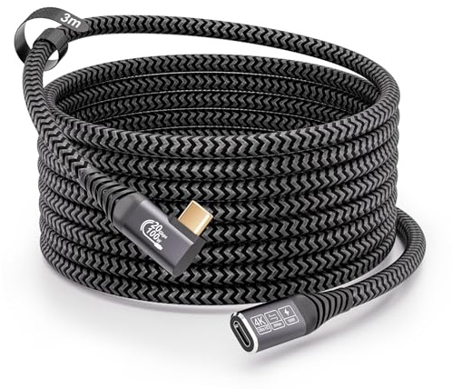 CAKOBLE USB-C Extension Cable - 3m, Right Angle, 3.2, 100W, 4K@60Hz Video, 90 Degree, 20Gbps Data Transfer