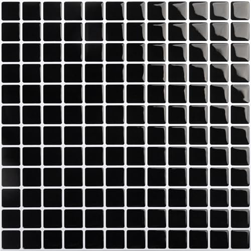 Hode 3D Klebefliesen Küche Fliesenaufkleber Bad Selbstklebende Fliesenfolie | 23.6x23.6cm Klebefliesen Schwarz Mosaikfliesen Selbstklebend Fliesen Folie Wasserdicht Wandfliesen Küchenfliesen 4 Stück