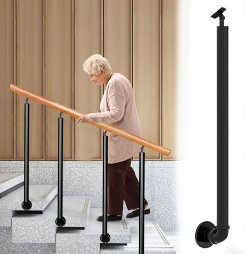 Rampe d'escalier Balustrade en Tube Rond en Forme de L Poteau de Balustres en Fer pour extérieur intérieur Loft Villa Couloir Tige de Support Noire Charge 220 LB Colonne de rampe à Montage latéral(90c