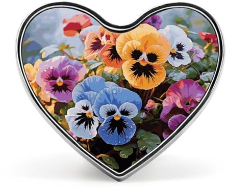 Heart Brooch Pin, Pansy Flowers Printed Wedding Party Clothes Jewelry Accessories Badge for Backpacks，Valentine Pin