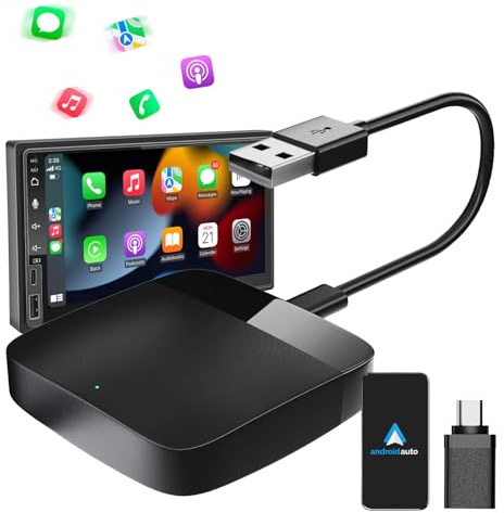 MEETOWN Adattatore Android Auto Wireless, Converti Android Auto Cablato in Wireless, Plug and Play da USB-A & USB-C, Compatibile con Android10+