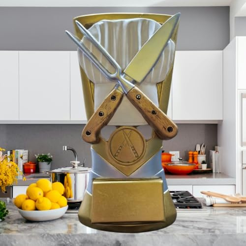 eberin Trophée de cuisine en résine de 18 cm - Trophée pour chefs - Maître du barbecue et concours de cuisine - Avec toque de chef - Couteau et fourchette à viande - Prix honorable pour les gourmets