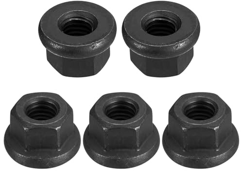 TOP-VIGOR M8 Flange Hex Lock Nuts, 5pcs Grade 10.9 Carbon Steel Black Oxide Finish, Heavy Duty Black Nuts for Machinery, Equipment, Pipe Fittings Automotive